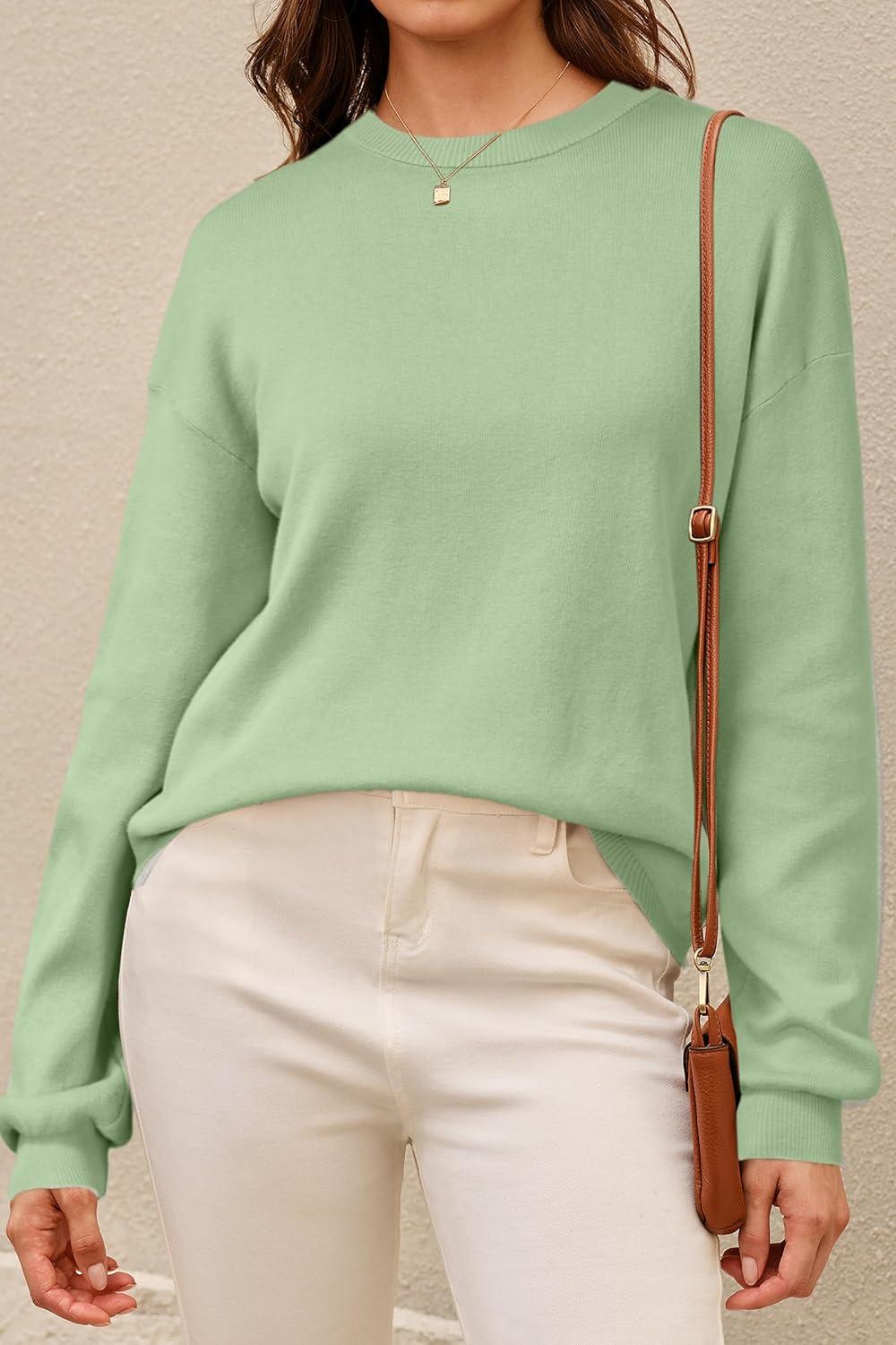 imageArachampCloz Womens 100 Cotton Sweaters Spring Summer Casual Relaxed Fit Cozy Sweatshirt Tops 2026Sage Green