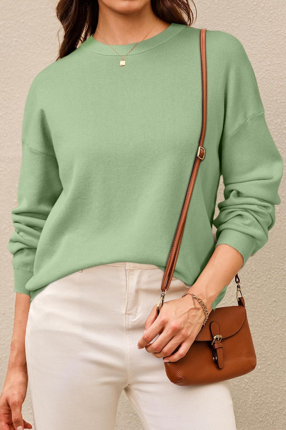 imageArachampCloz Womens 100 Cotton Sweaters Spring Summer Casual Relaxed Fit Cozy Sweatshirt Tops 2026Sage Green