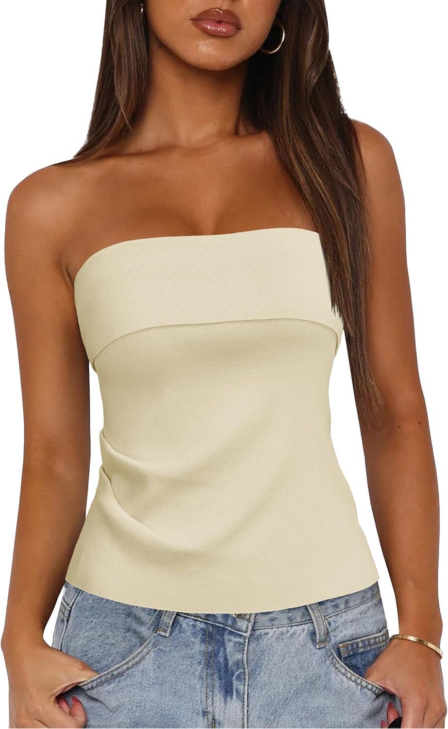 imageArachampCloz Womens Silk Blend Non See Through Non Slip Summer Spring Casual Tube Top 2026Beige Apricot