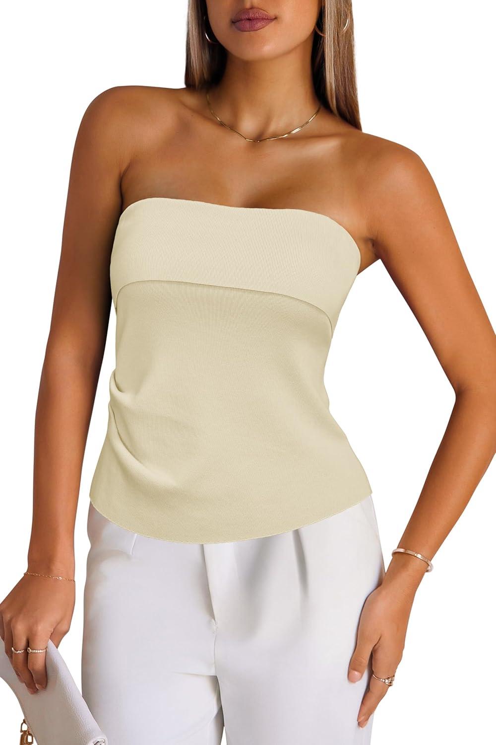 imageArachampCloz Womens Silk Blend Non See Through Non Slip Summer Spring Casual Tube Top 2026Beige Apricot