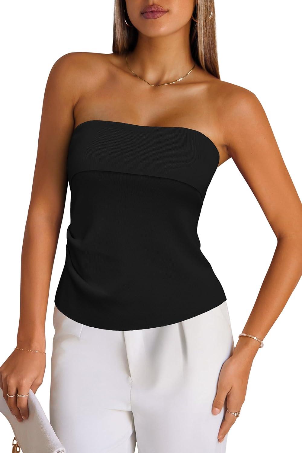 imageArachampCloz Womens Silk Blend Non See Through Non Slip Summer Spring Casual Tube Top 2026Black