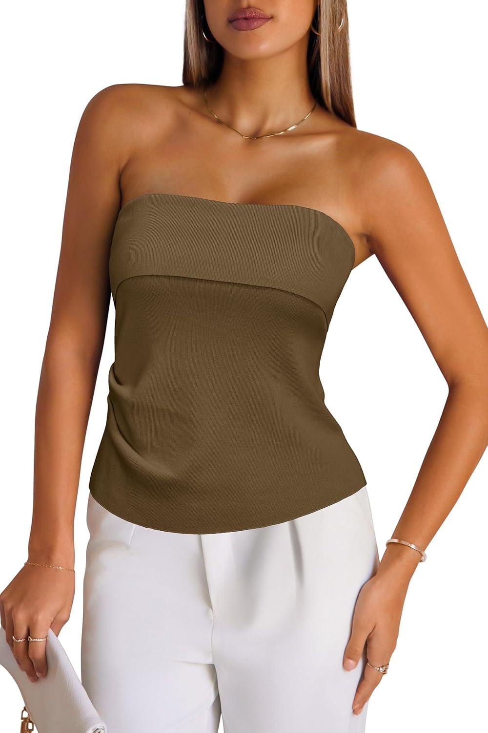 imageArachampCloz Womens Silk Blend Non See Through Non Slip Summer Spring Casual Tube Top 2026Brown
