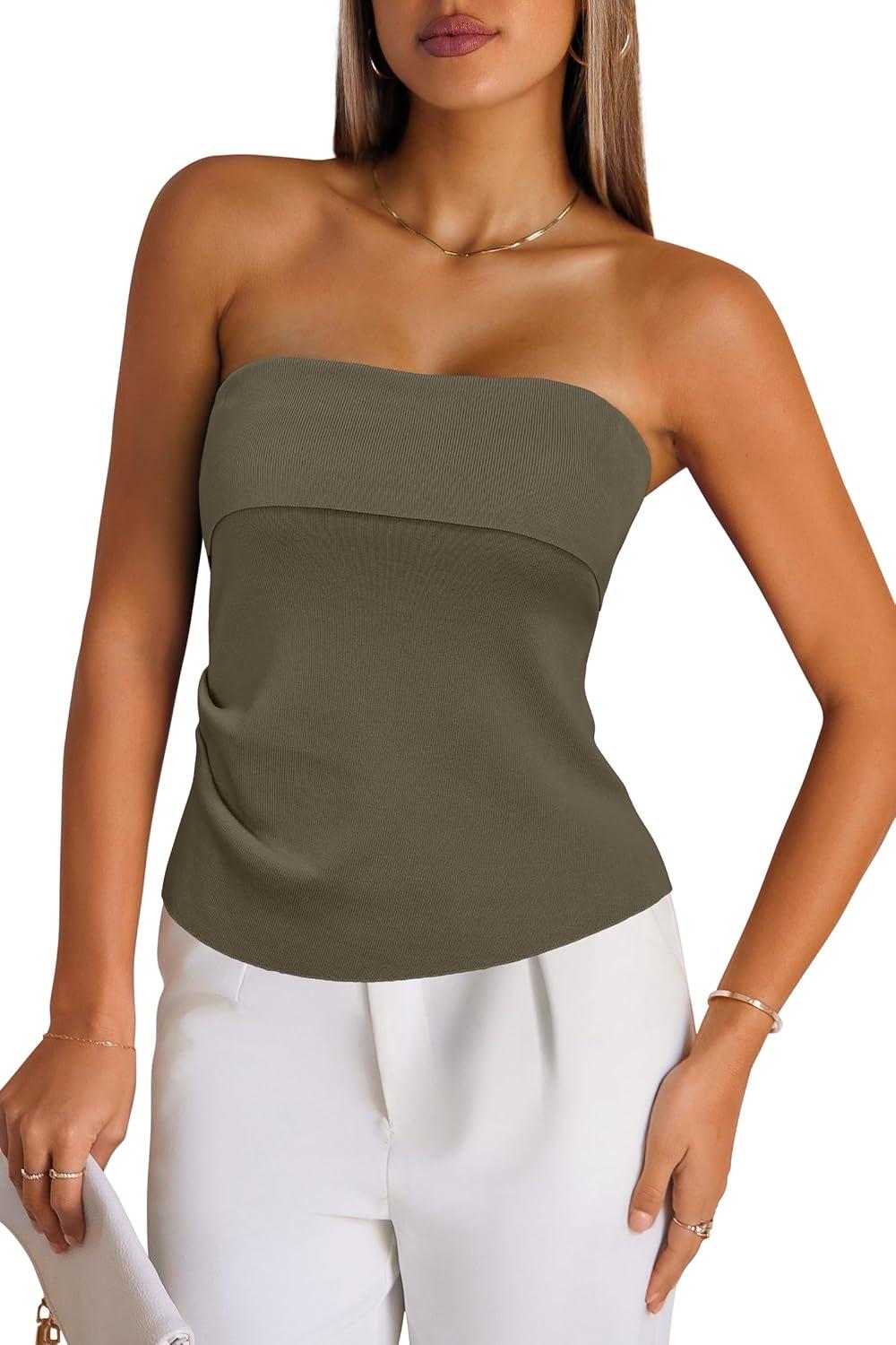 imageArachampCloz Womens Silk Blend Non See Through Non Slip Summer Spring Casual Tube Top 2026Coffee