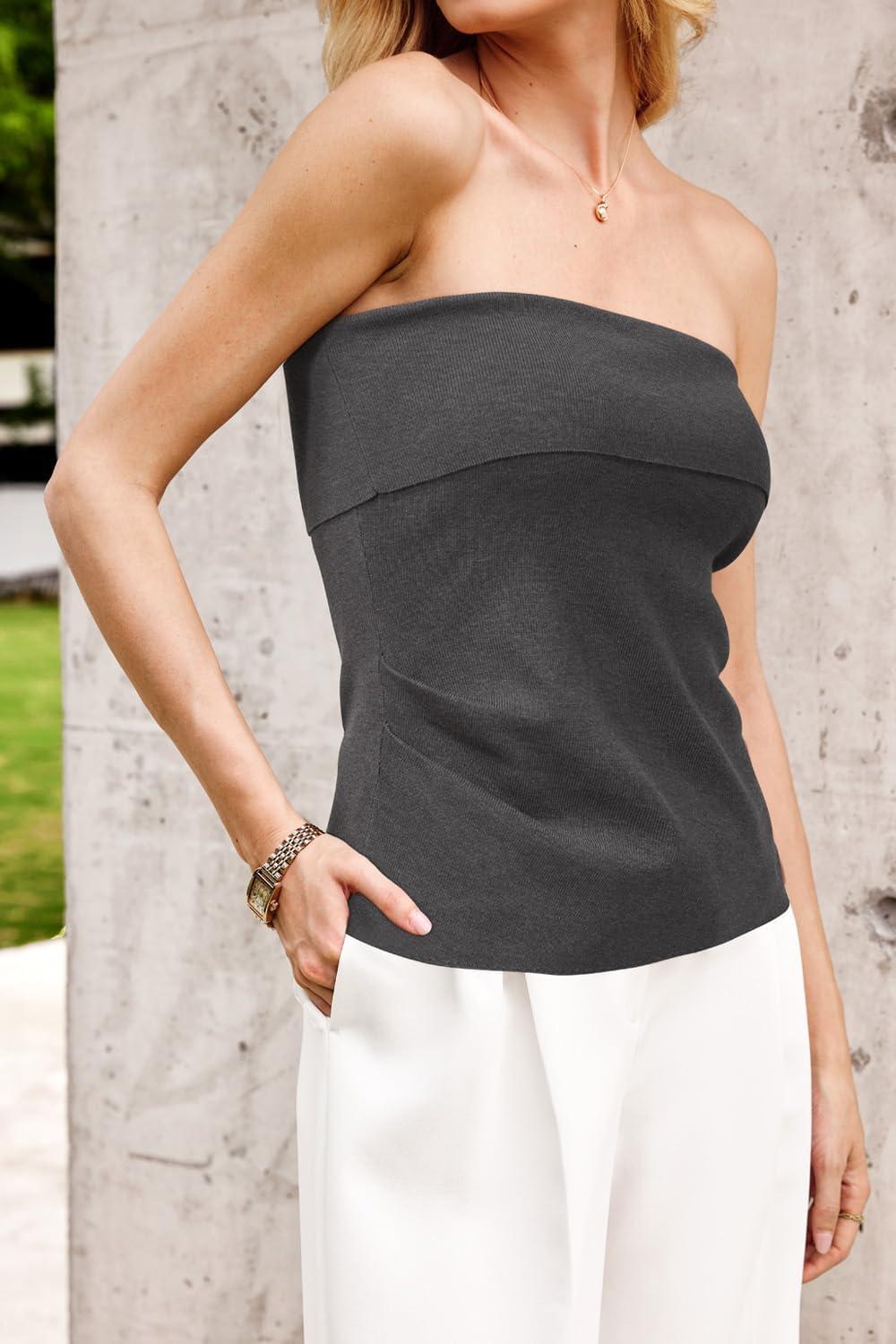imageArachampCloz Womens Silk Blend Non See Through Non Slip Summer Spring Casual Tube Top 2026Dark Gray