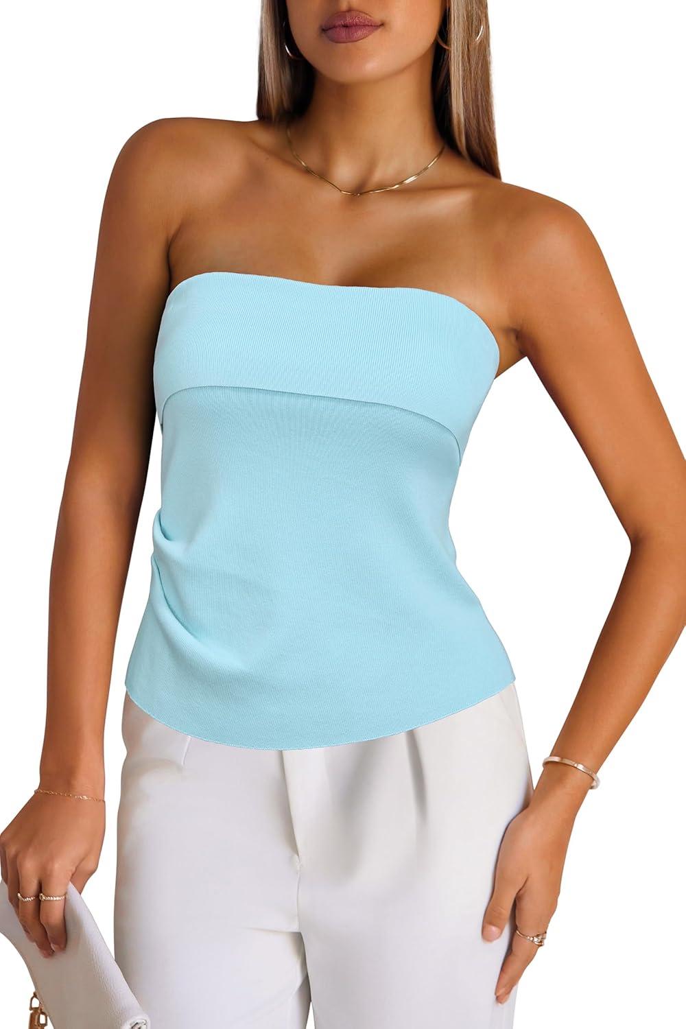imageArachampCloz Womens Silk Blend Non See Through Non Slip Summer Spring Casual Tube Top 2026Light Blue