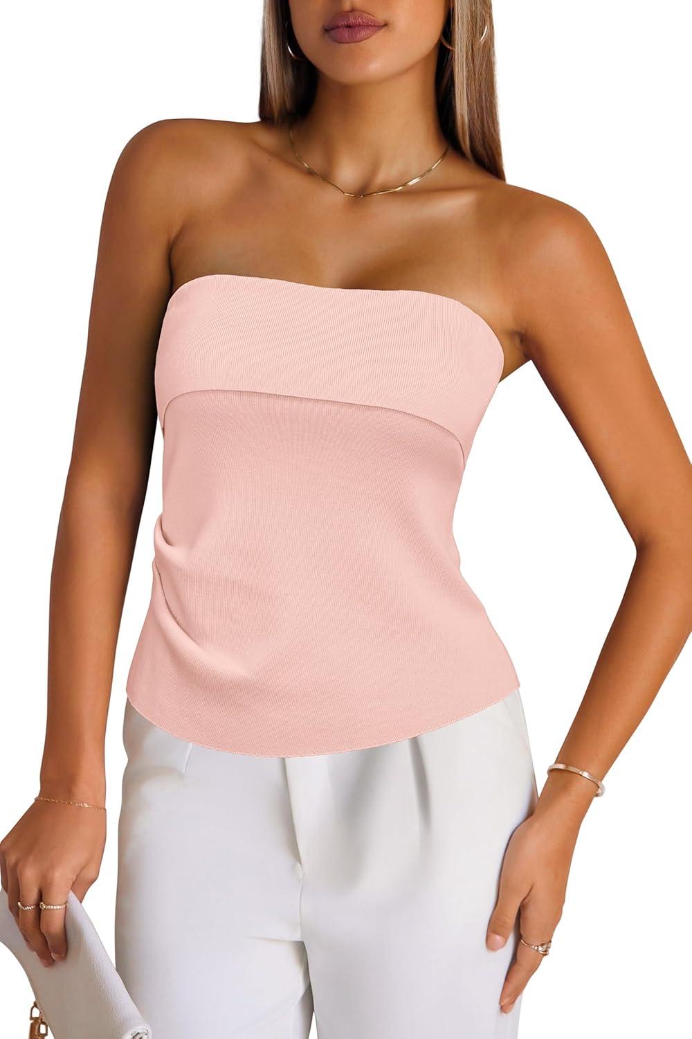 imageArachampCloz Womens Silk Blend Non See Through Non Slip Summer Spring Casual Tube Top 2026Light Pink
