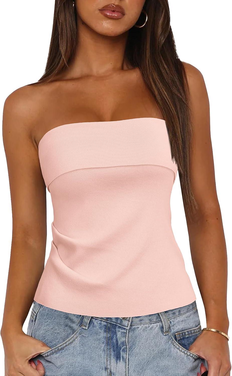 imageArachampCloz Womens Silk Blend Non See Through Non Slip Summer Spring Casual Tube Top 2026Light Pink
