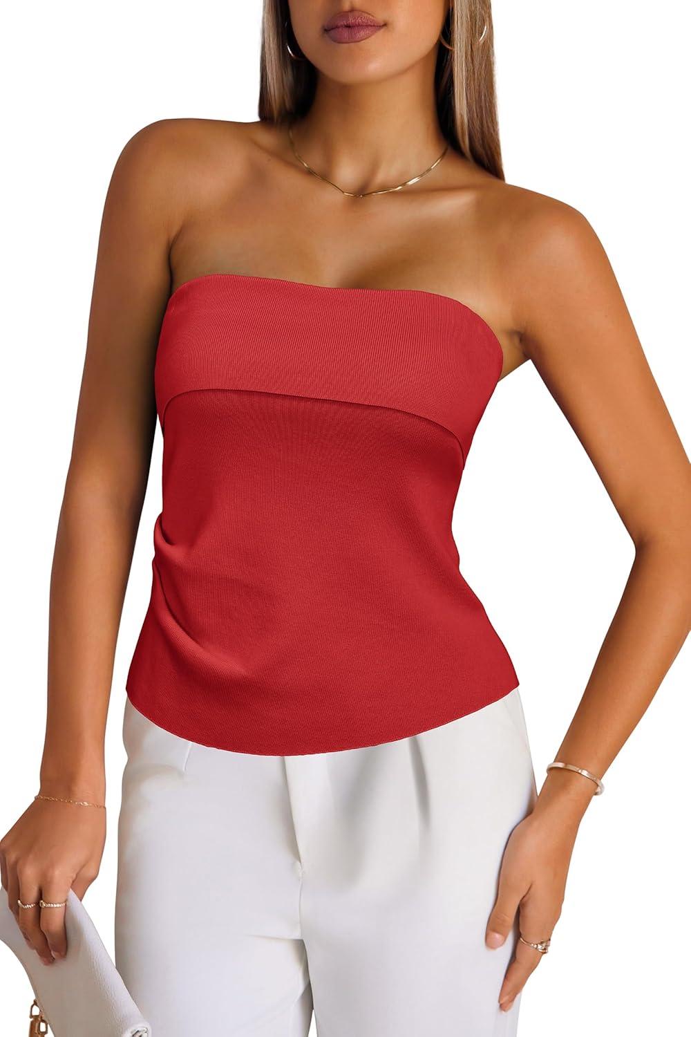 imageArachampCloz Womens Silk Blend Non See Through Non Slip Summer Spring Casual Tube Top 2026Red