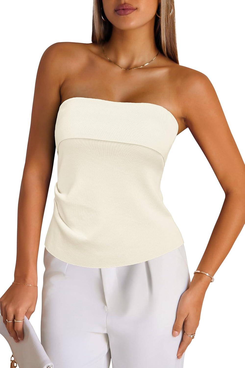 imageArachampCloz Womens Silk Blend Non See Through Non Slip Summer Spring Casual Tube Top 2026White