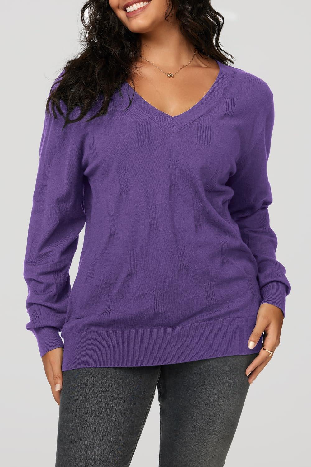 imageArachampCloz Womens Soft V Neck Long Sleeve Fall Casual Regular Fit Sweater TopsPurple