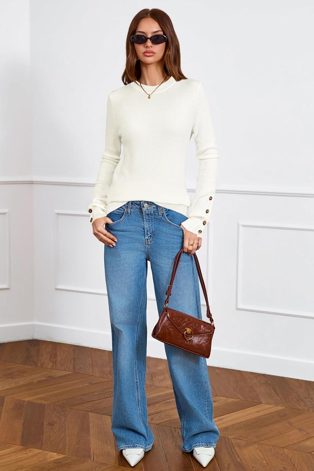 imageArachampCloz Womens Wool Blend ButtonCuff Fall Fashion Casual SweatersWhite
