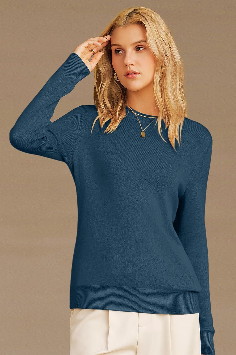 imageArachampCloz Womens Wool Blend Classic Crew Neck Casual Fall SweatersIndigo Blue