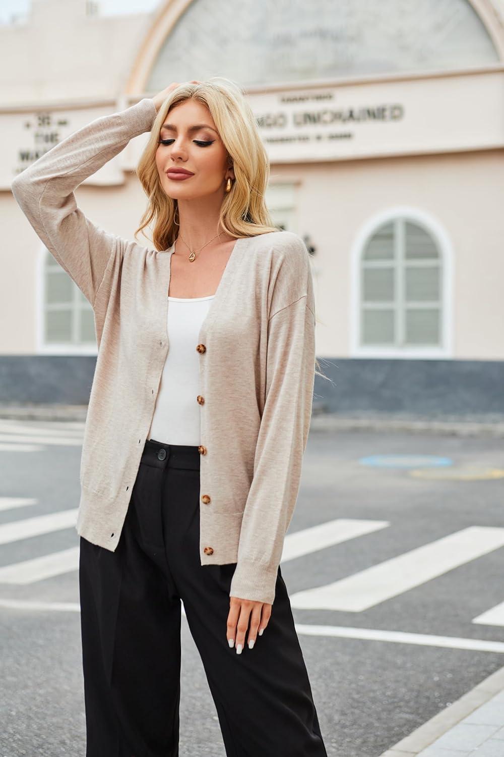 imageArachampCloz Womens Wool Blend Lightweight Spring Business Casual Cardigan SweatersApricot
