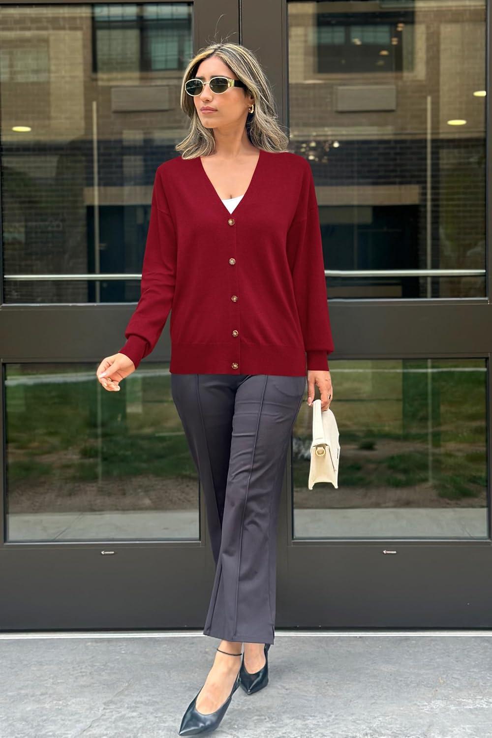 imageArachampCloz Womens Wool Blend Lightweight Spring Business Casual Cardigan SweatersBerry Red