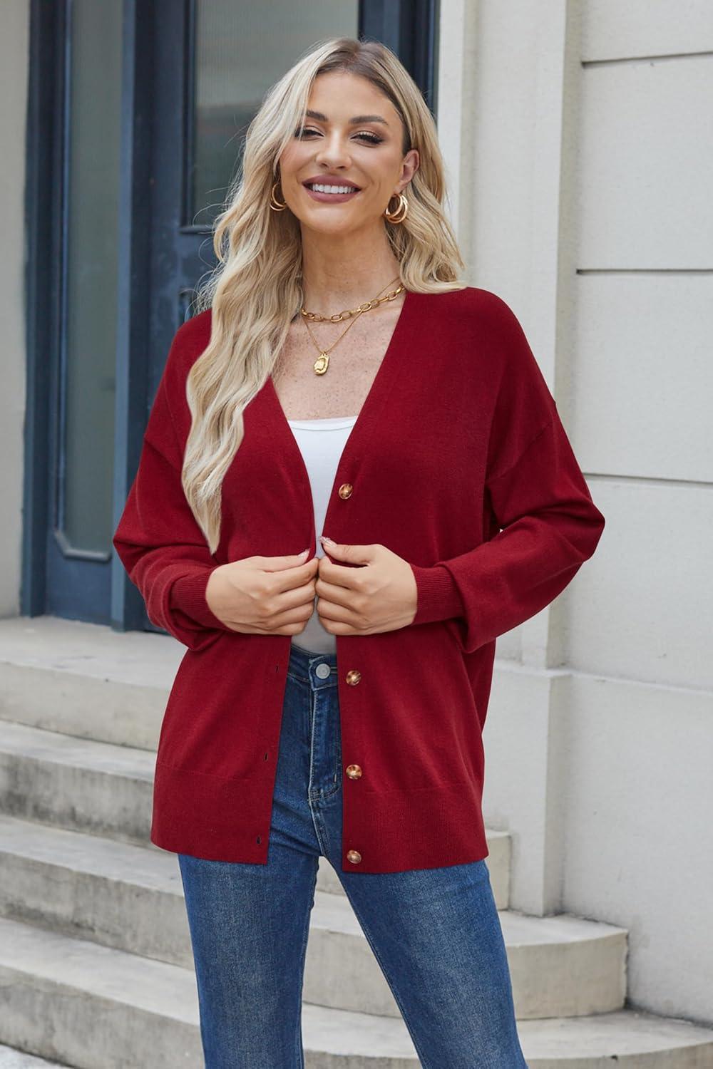 imageArachampCloz Womens Wool Blend Lightweight Spring Business Casual Cardigan SweatersBerry Red