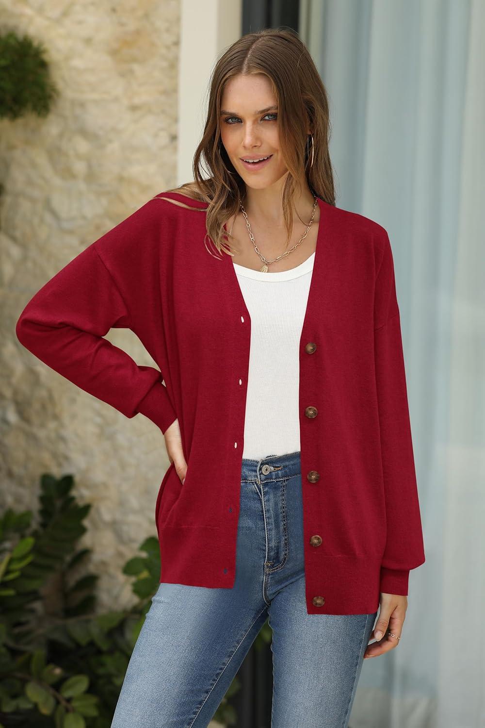 imageArachampCloz Womens Wool Blend Lightweight Spring Business Casual Cardigan SweatersBerry Red