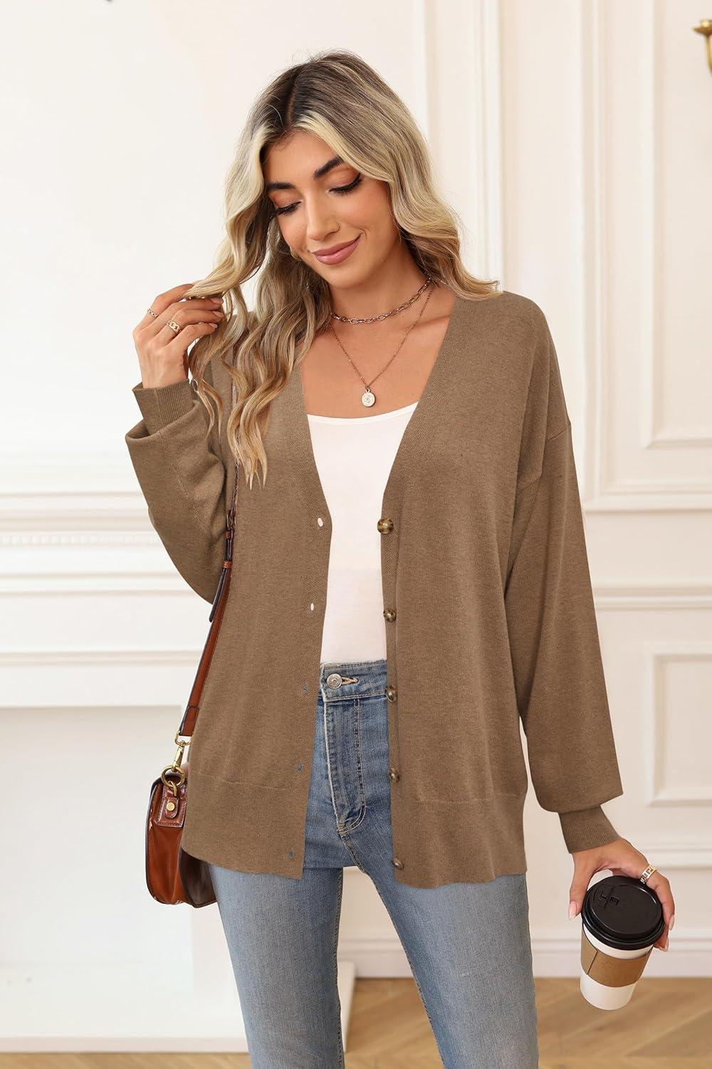 imageArachampCloz Womens Wool Blend Lightweight Spring Business Casual Cardigan SweatersCamel
