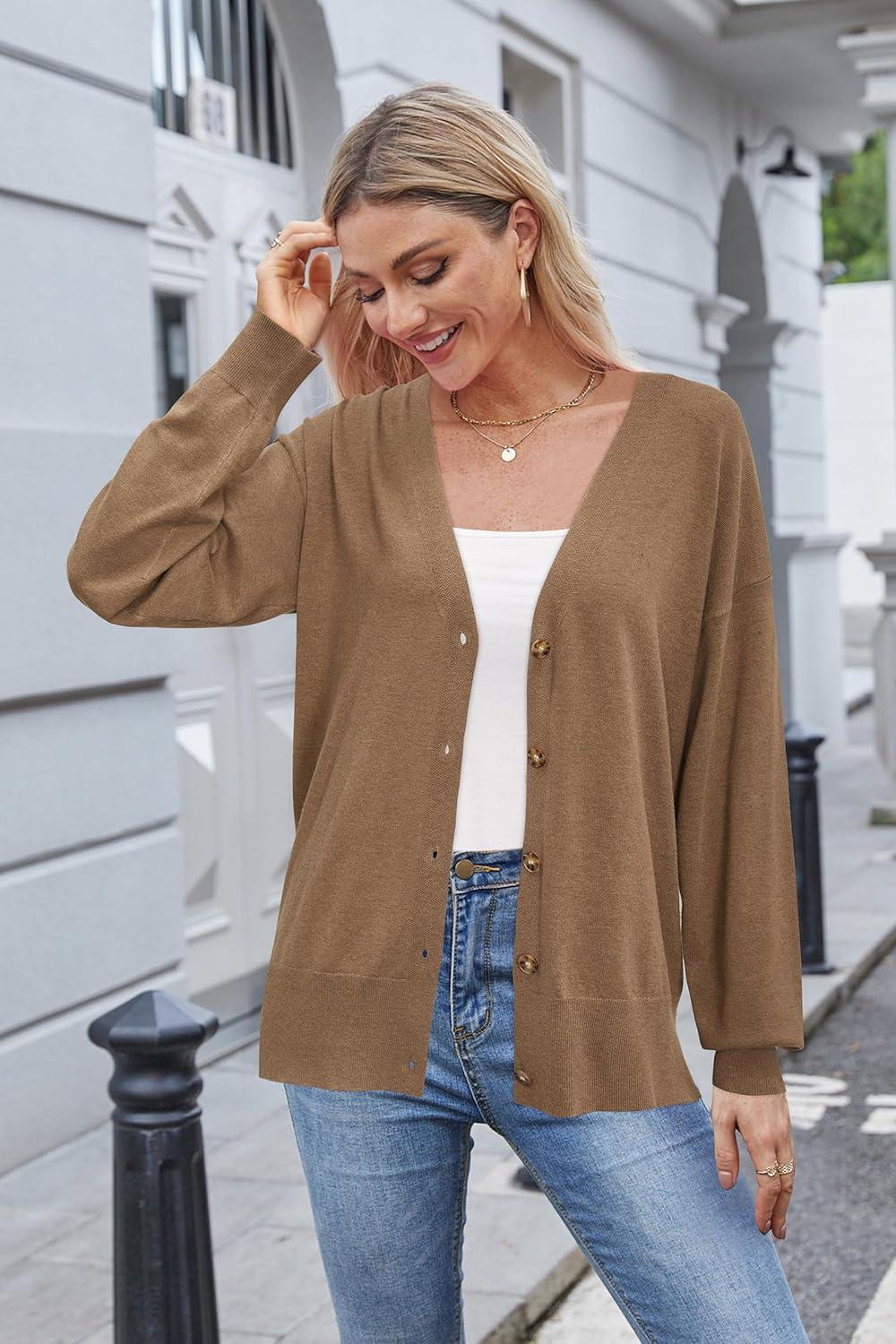 imageArachampCloz Womens Wool Blend Lightweight Spring Business Casual Cardigan SweatersCamel
