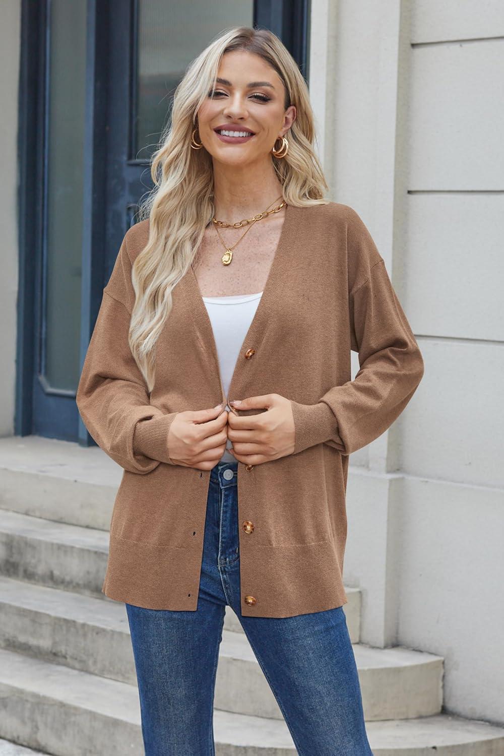 imageArachampCloz Womens Wool Blend Lightweight Spring Business Casual Cardigan SweatersCamel
