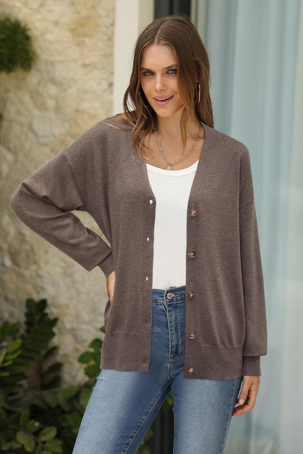 imageArachampCloz Womens Wool Blend Lightweight Spring Business Casual Cardigan SweatersCoffee