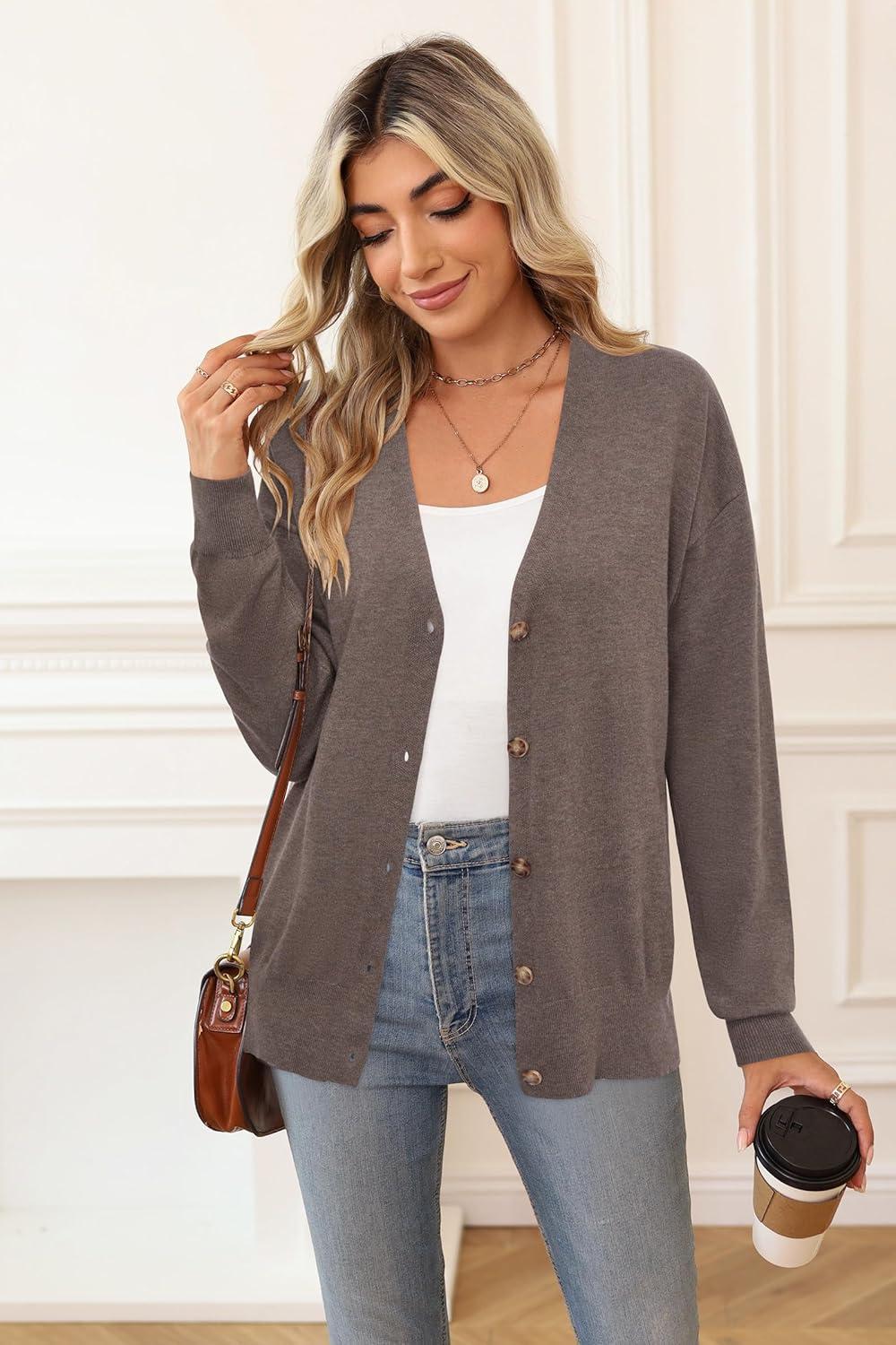 imageArachampCloz Womens Wool Blend Lightweight Spring Business Casual Cardigan SweatersCoffee