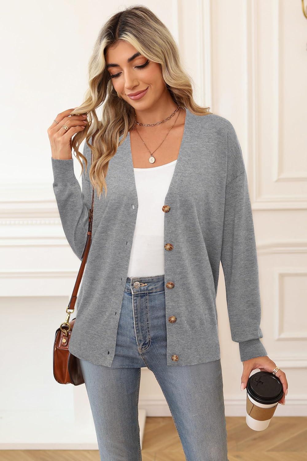 imageArachampCloz Womens Wool Blend Lightweight Spring Business Casual Cardigan SweatersGray