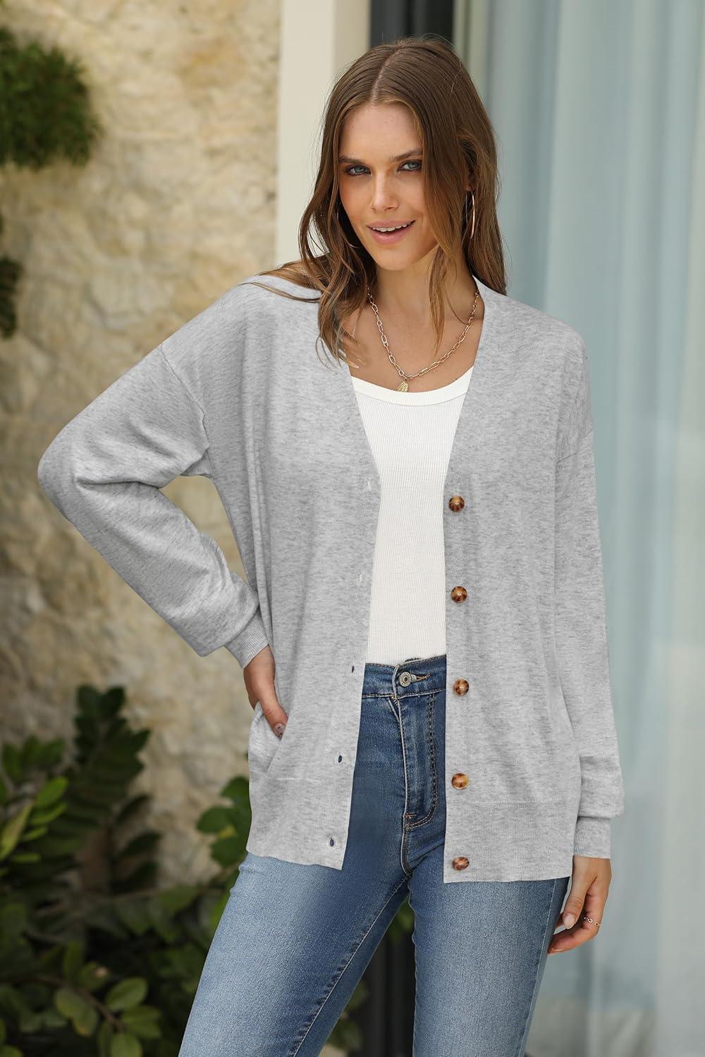 imageArachampCloz Womens Wool Blend Lightweight Spring Business Casual Cardigan SweatersLight Gray