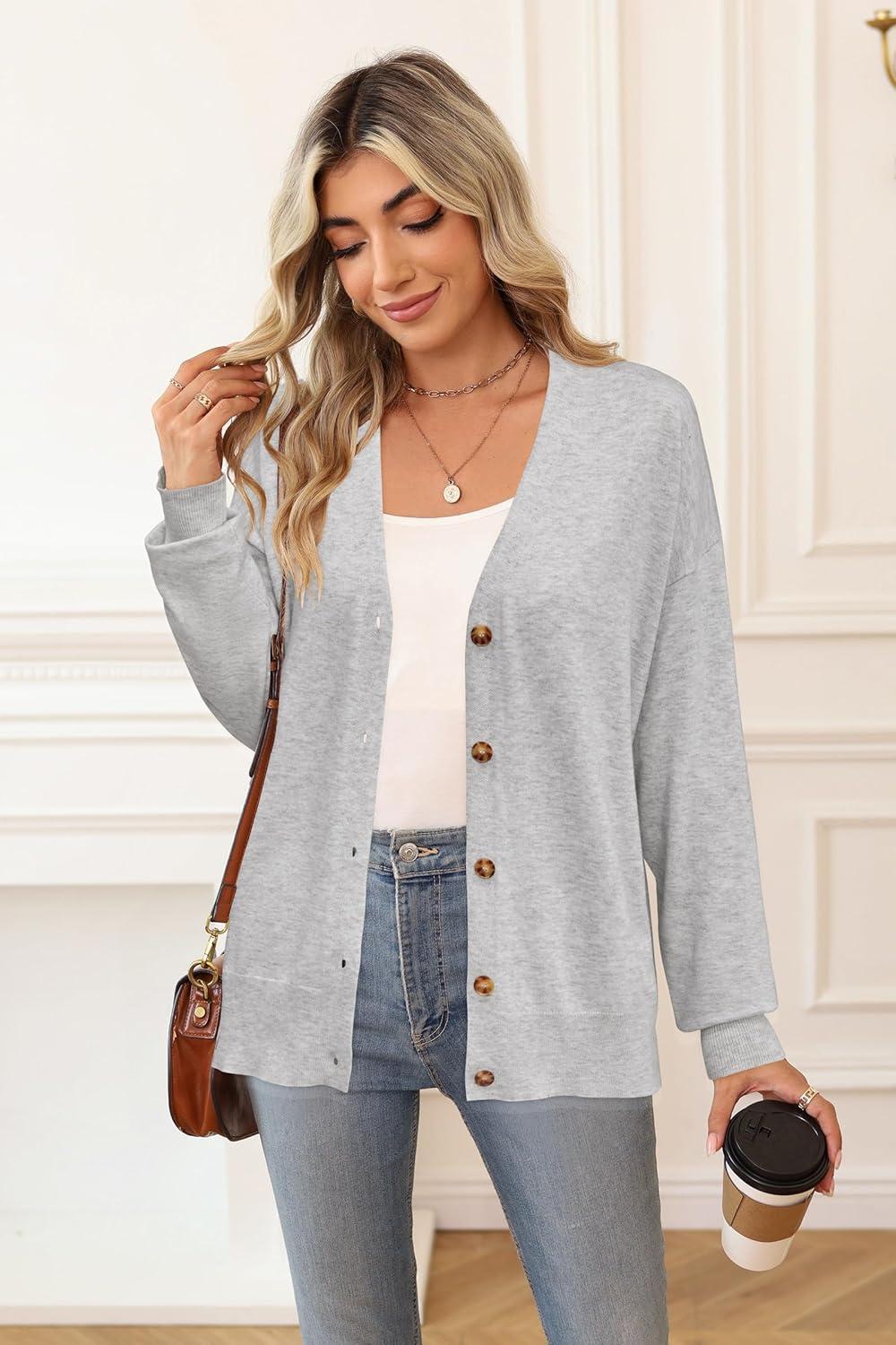 imageArachampCloz Womens Wool Blend Lightweight Spring Business Casual Cardigan SweatersLight Gray