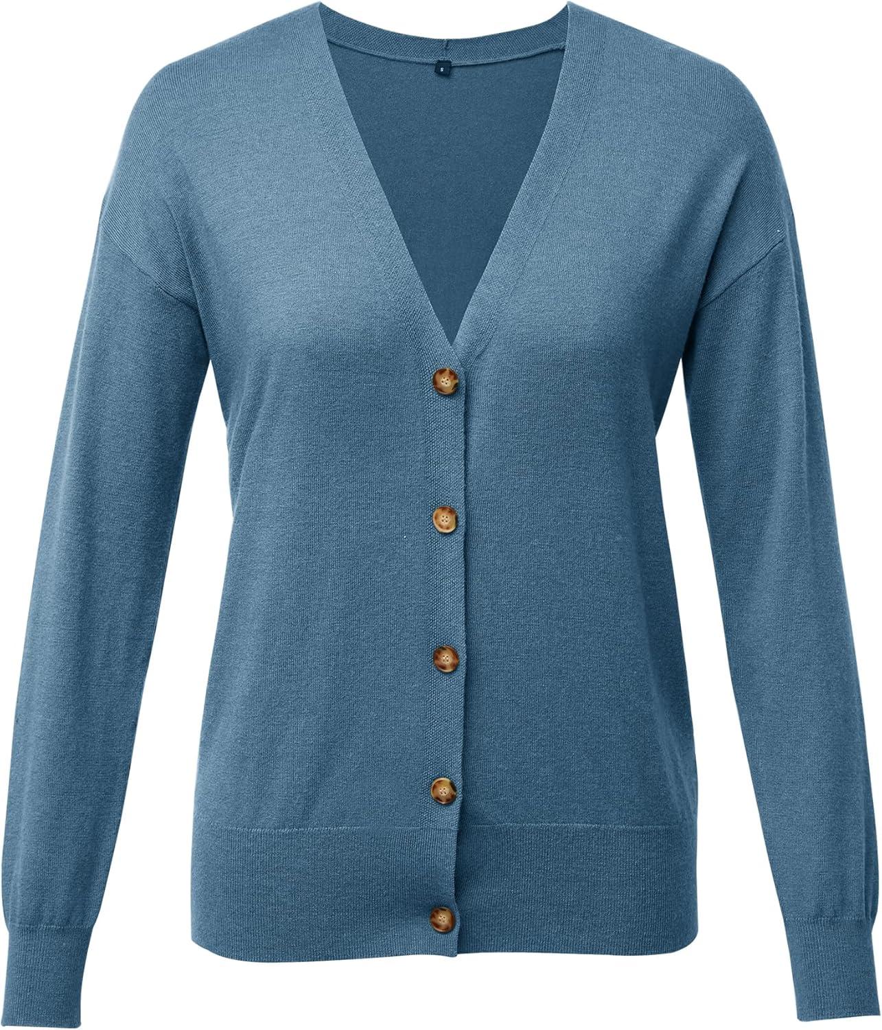 imageArachampCloz Womens Wool Blend Lightweight Spring Business Casual Cardigan SweatersLucky Blue