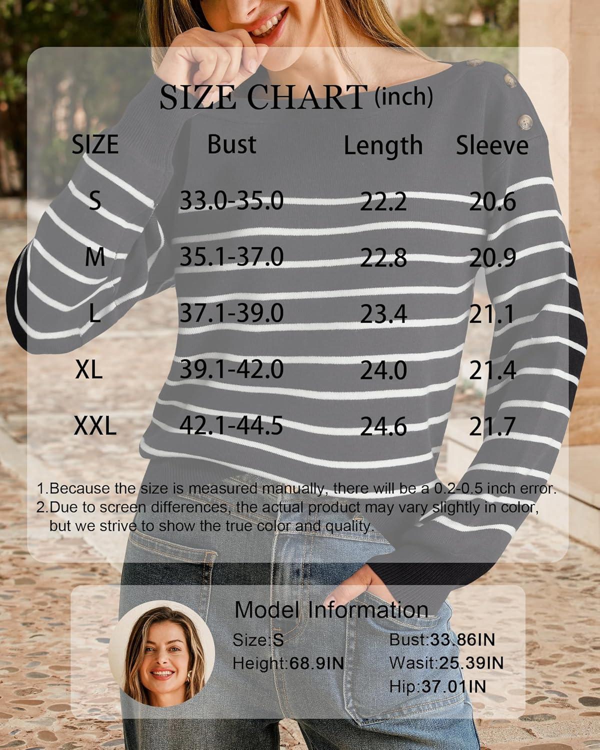 imageArachampCloz Womens Wool Blend Striped Boat Neck Fall Dressy Casual Sweater Tops 2025Black and White