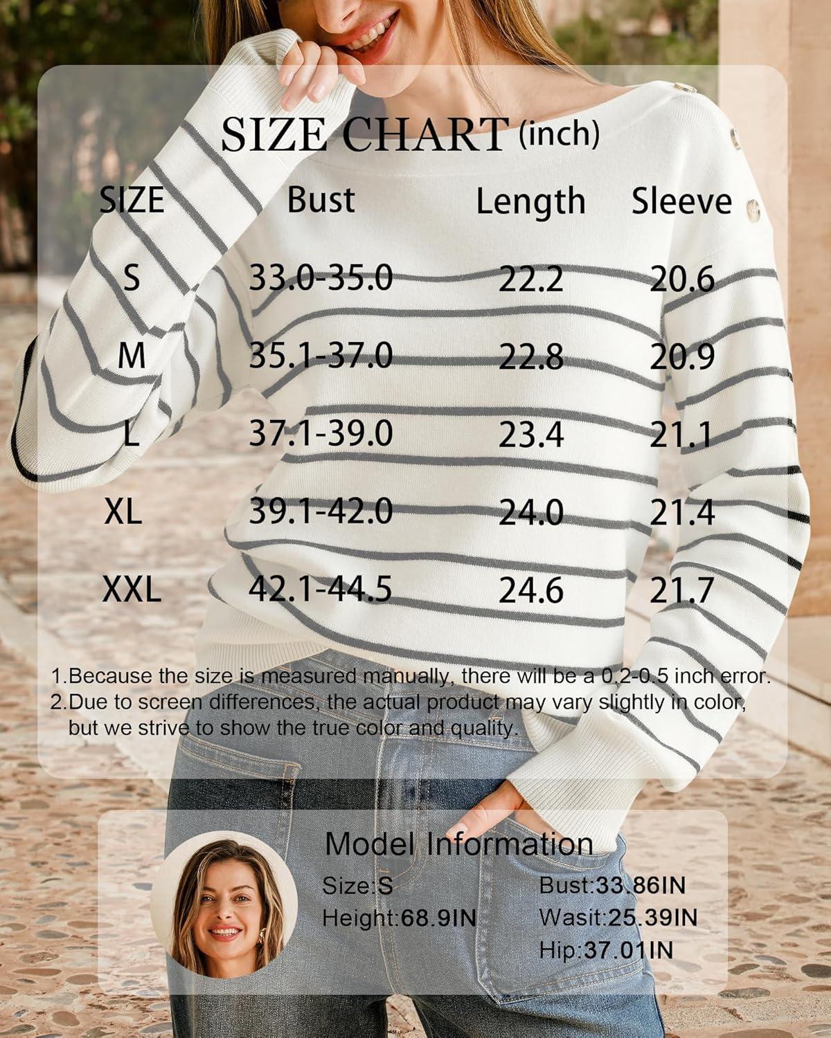 imageArachampCloz Womens Wool Blend Striped Boat Neck Fall Dressy Casual Sweater Tops 2025Off White and Black