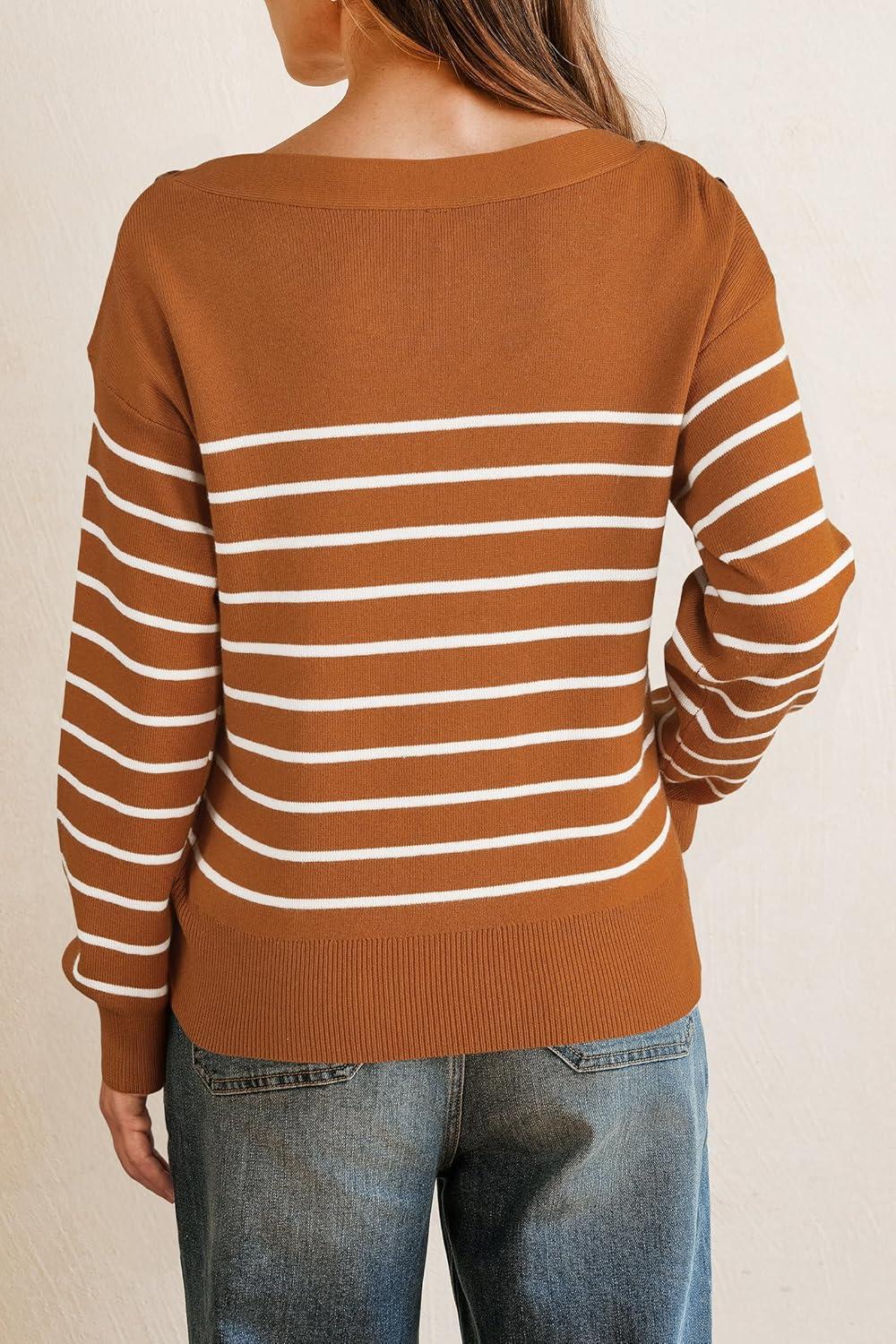 imageArachampCloz Womens Wool Blend Striped Boat Neck Fall Dressy Casual Sweater Tops 2025Orange and White