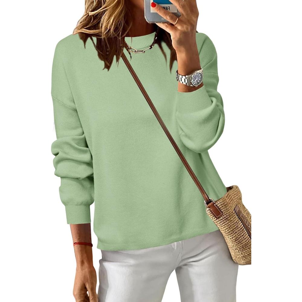 imageArachampCloz Womens 100 Cotton Sweaters Spring Summer Casual Relaxed Fit Cozy Sweatshirt Tops 2026Sage Green