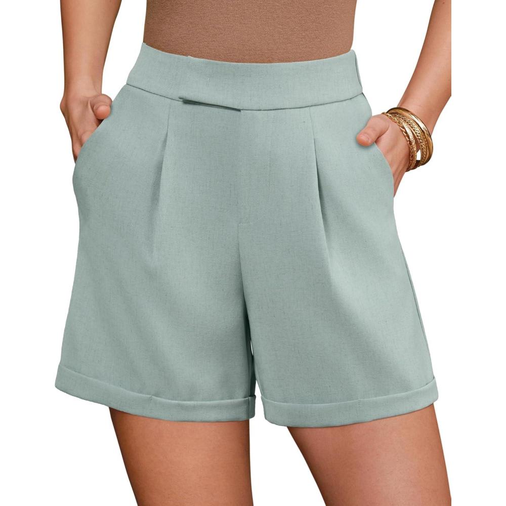 imageArachampCloz Womens Linen Blend High Waist Business Casual Wide Leg Shorts 2026Gray Green