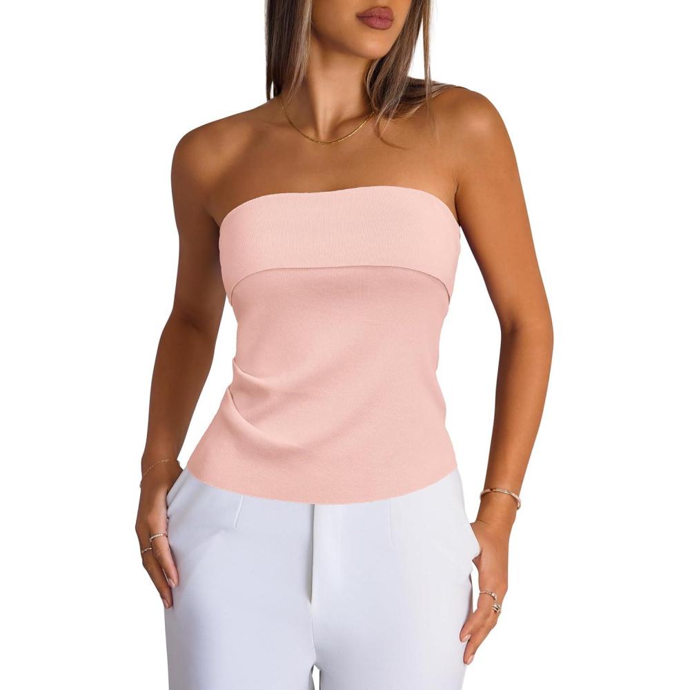 imageArachampCloz Womens Silk Blend Non See Through Non Slip Summer Spring Casual Tube Top 2026Light Pink