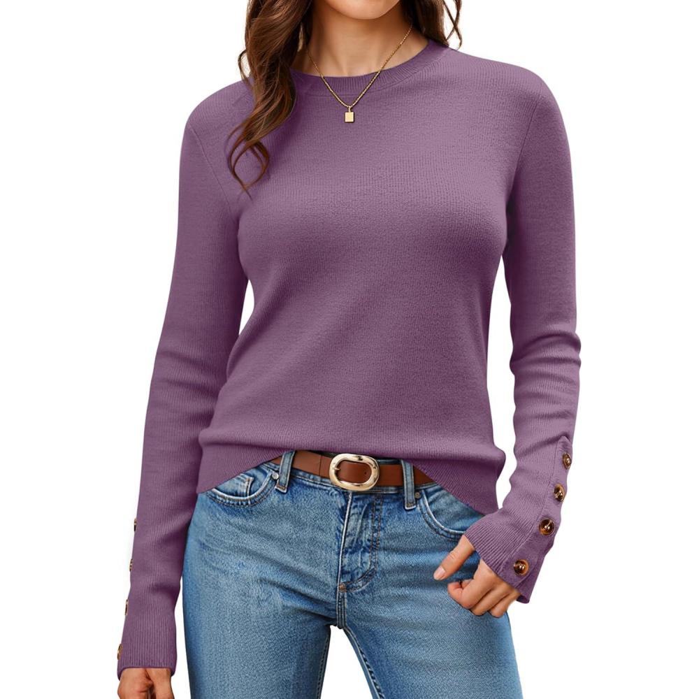 imageArachampCloz Womens Wool Blend ButtonCuff Fall Fashion Casual SweatersPurple