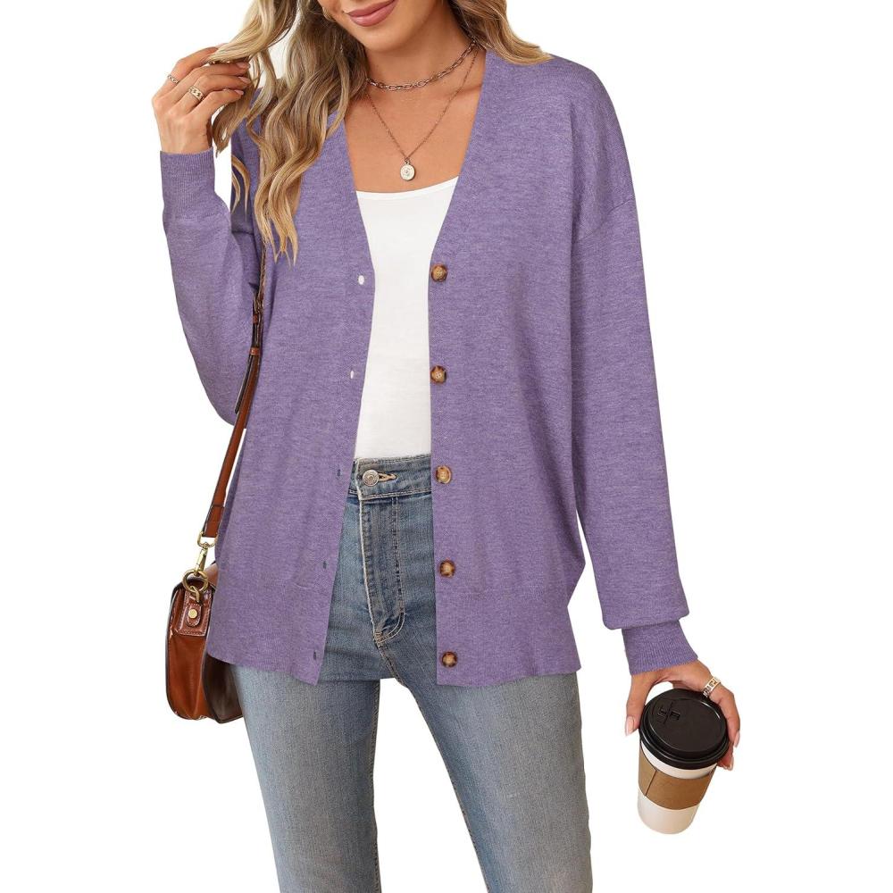 imageArachampCloz Womens Wool Blend Lightweight Spring Business Casual Cardigan SweatersElegant Purple