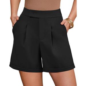 Arach&Cloz Women’s Linen Blend High Waist Business Casual Wide Leg Shorts 2026(Black)