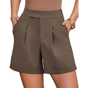 Arach&Cloz Women’s Linen Blend High Waist Business Casual Wide Leg Shorts 2026(Coffee)