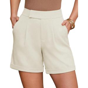 Arach&Cloz Women’s Linen Blend High Waist Business Casual Wide Leg Shorts 2026(White)