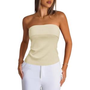 Arach&Cloz Women’s Silk Blend Non See Through Non Slip Summer Spring Casual Tube Top 2026(Beige Apricot)