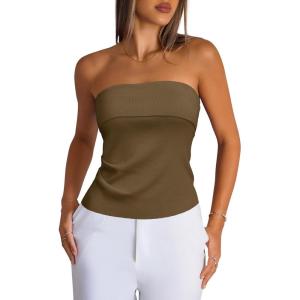Arach&Cloz Women’s Silk Blend Non See Through Non Slip Summer Spring Casual Tube Top 2026(Brown)