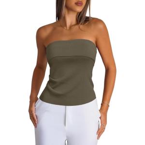 Arach&Cloz Women’s Silk Blend Non See Through Non Slip Summer Spring Casual Tube Top 2026(Coffee)