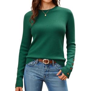 Arach&Cloz Women’s Wool Blend Button-Cuff Fall Fashion Casual Sweaters(Dark Green)