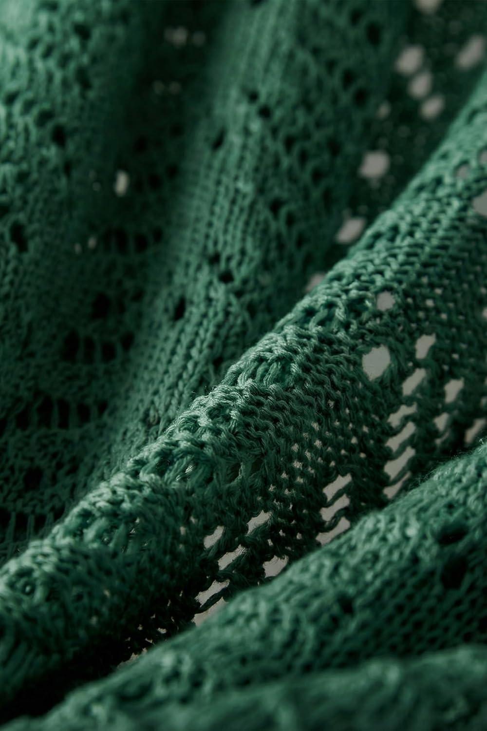 imageArachampCloz Womens Crochet Swim Cover Up Linen Blend Open Front Beach Oversized Outfits 2026Dark Green