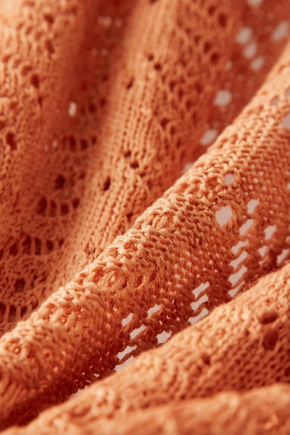imageArachampCloz Womens Crochet Swim Cover Up Linen Blend Open Front Beach Oversized Outfits 2026Orange