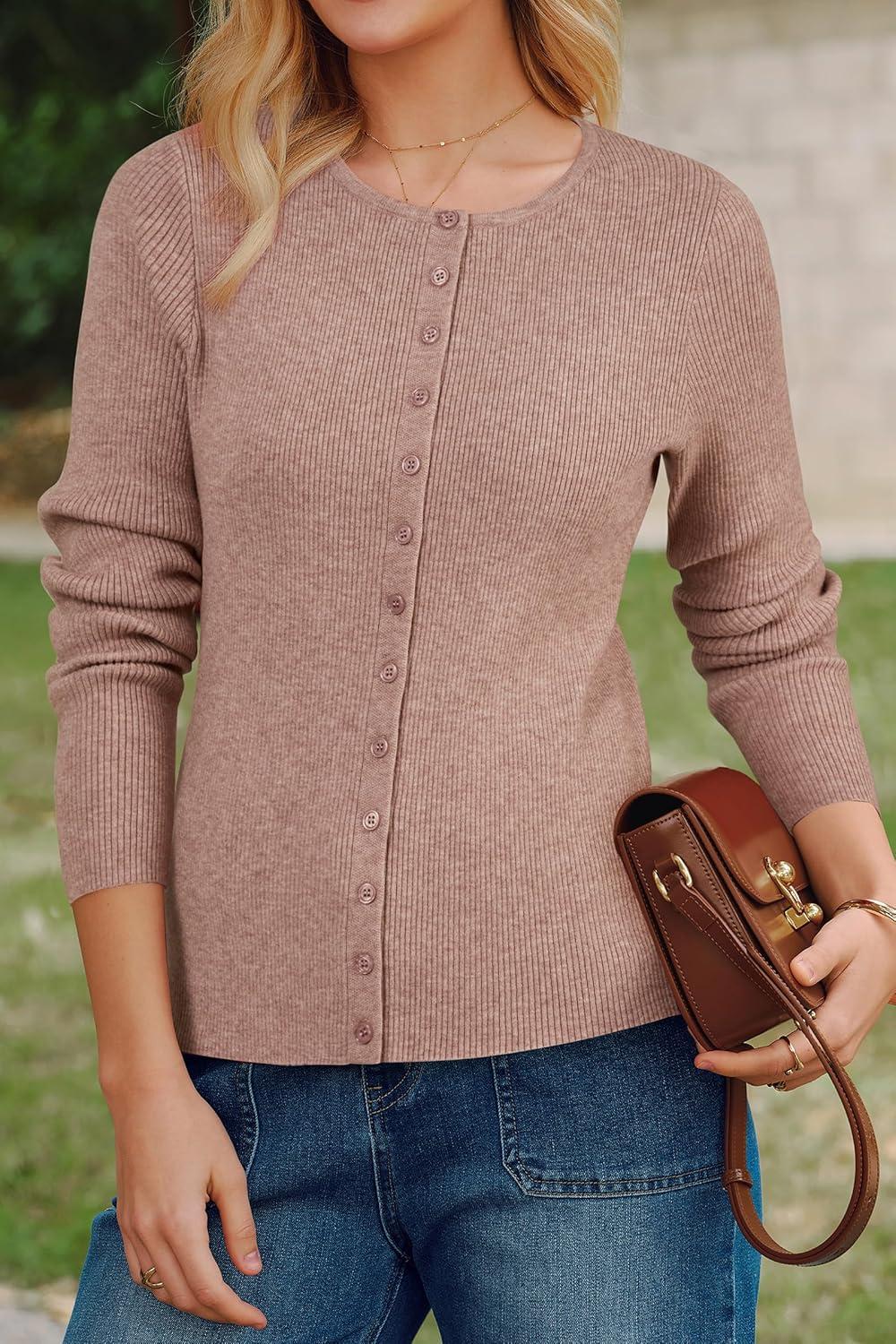 imageArachampCloz Womens Wool Blend Button Up Spring Business Cardigan Tops Outfits 2026Oatmeal Dusty Pink