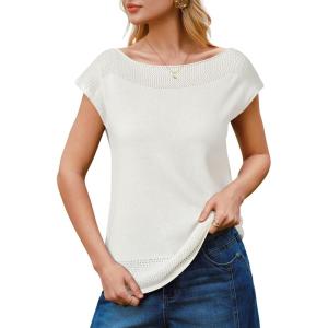 Arach&Cloz Women’s Cashmere Blend Cap Sleeve Hollow Out Smart Casual Sweater Vests Tank Summer Tops 2026(White)