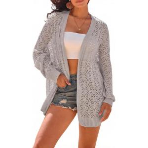 Arach&Cloz Women’s Crochet Swim Cover Up Linen Blend Open Front Beach Oversized Outfits 2026(Grey)