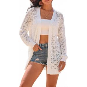 Arach&Cloz Women’s Crochet Swim Cover Up Linen Blend Open Front Beach Oversized Outfits 2026(White)